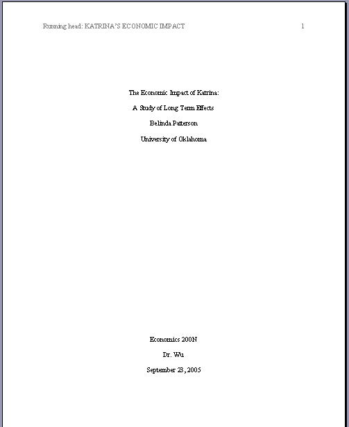 Table of contents of a thesis paper