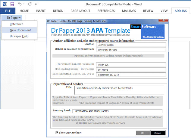 how to create a running header in apa format on mac word
