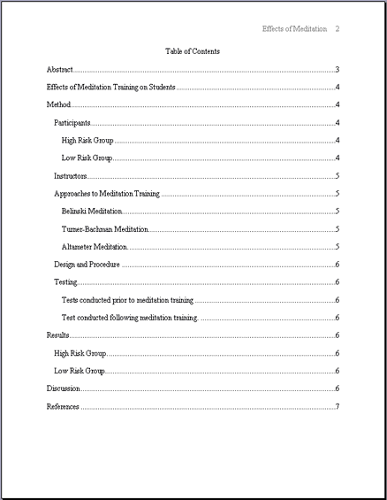 table of contents apa 6th edition